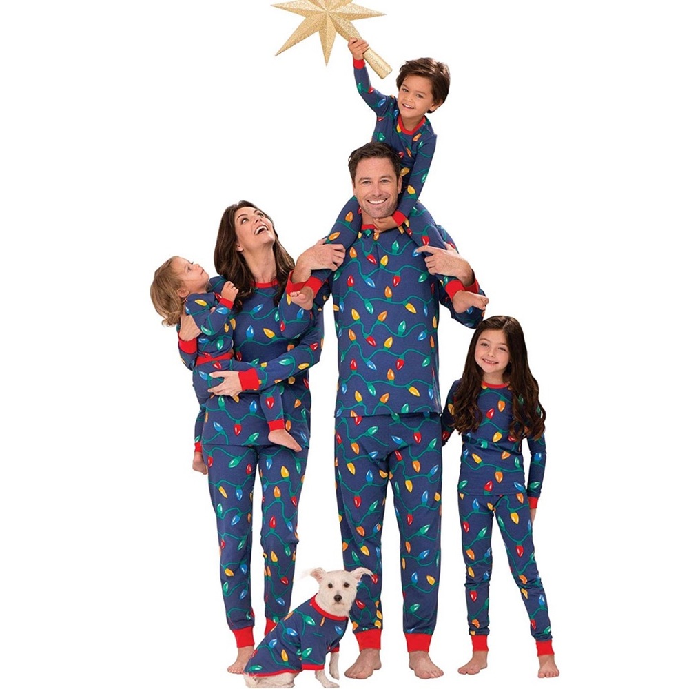 PajamaGram Matching PJs Ladies Blue Christmas Light Bulbs 2X NEW